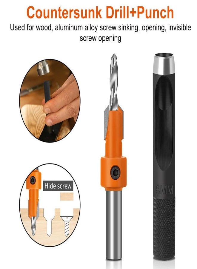 Serplex مجموعة رؤوس مثقاب مخروطية من سيربلكس® مكونة من 10 قطع بساق دائرية 8 مم، و5 قطع إضافية من رؤوس التوجيه، مصنوعة من فولاذ كربوني رقم 45، مع مفتاح ألين سريع التغيير لأعمال النجارة، ومجموعة ثقوب براغي توجيهية. - Image 5